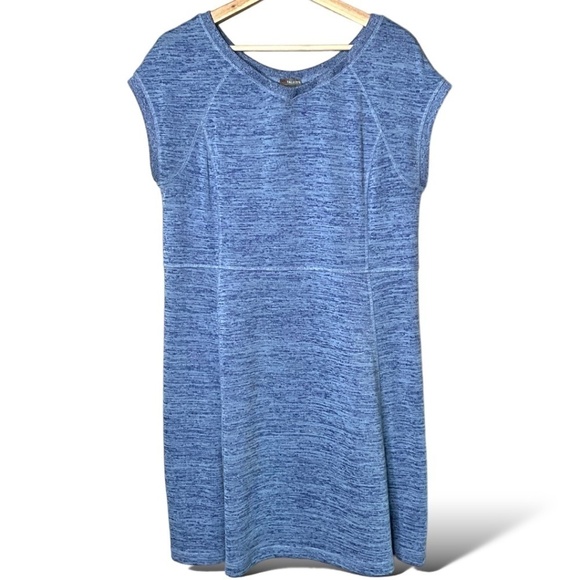 T x TALBOTS Blue Jersey Dress Soft Drape Casual Stretch Knit Marled Blue Sz Lp - Picture 3 of 10